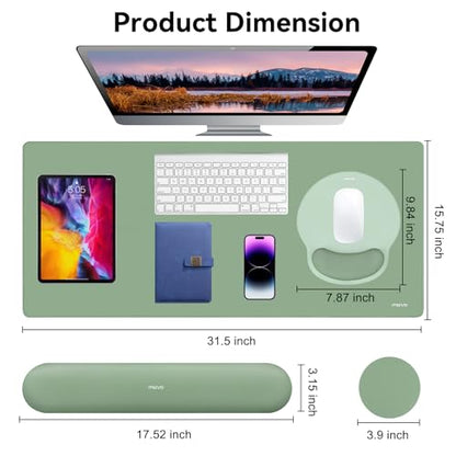 MOSISO Wrist Rest for Keyboard Mouse Pad Set, Large Gaming Deskpad&Circle Curved Mousepad&Keyboard Wrist Rest&Coaster, Ergonomic Non-Slip Mousepad&Easy Typing Pad with Silicone Lining, Green - color: Green