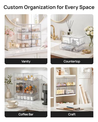 Vtopmart Stackable Storage Drawers Set of 9, Clear Plastic Organizer Bins for Baby Bottle, Beauty Supplies Storage, Ideal for Kichen Countertop, Vanity, Bathroom, Cabinet, Pantry Organization - style: 6 Small+2 High+1 Wide