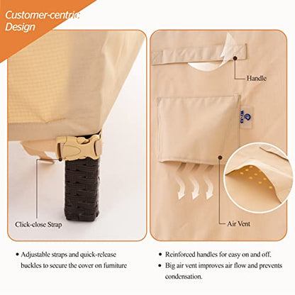 WJ-X3 Patio Chair Cover Waterproof, 33W x 35D x 36H, Beige, 2-Pack | Outdoor Lounge Cover, Heavy Duty, Lawn Patio, Mid-Cinch Fit, Secure Buckles, Cleaner Patio Look - color: Beige, size: 33W x 35D x 36H, 2-Pack, Lounge Chair