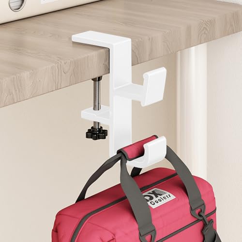 Desk Hook for Bag, Under Desk Handbag Hanger, Purse Hook for Table, Aluminum Backpack Holder, Desk Mount Hook for Umbrellas, Headphone, Back to School Supplies, White - color: White