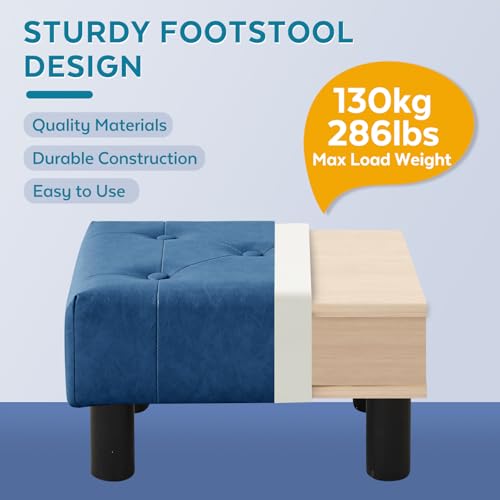 Small Foot Stool Ottoman, Faux Leather Footstool Ottoman Foot Rest for Couch, Rectangle Footstools and Ottomans Small for Living Room, Entryway and Bedroom (Blue) - color: Blue (Faux Leather)