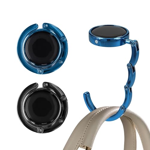kwmobile Purse Hook for Table - Set of 2 Purse Holder - Folding Handbag Hanger - Portable Bag Holder - Bag Hooks for Desk - Table Hook Dark Blue/Black - color: dark blue / black