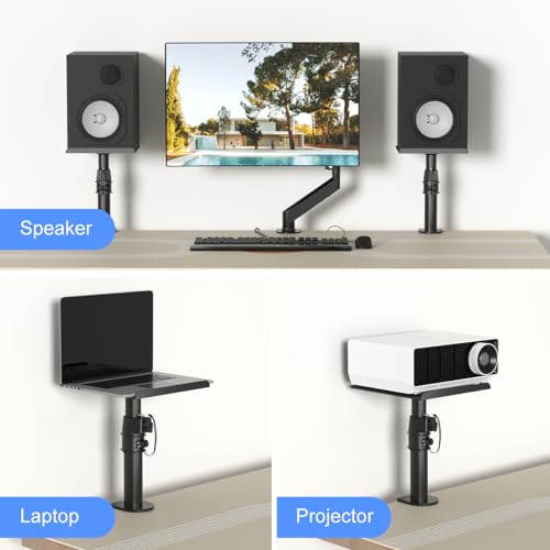 suptek Clamp-on Speaker Stand Desk Mount Set, Height Adjustment, Tilt, Swivel, 9.6 x 8.8 inch Trays, Universal Audio Holders for Computer and Bookshelf Speakers, Elevated Sound, 2 Pack, Black, SDM001B - color: Black