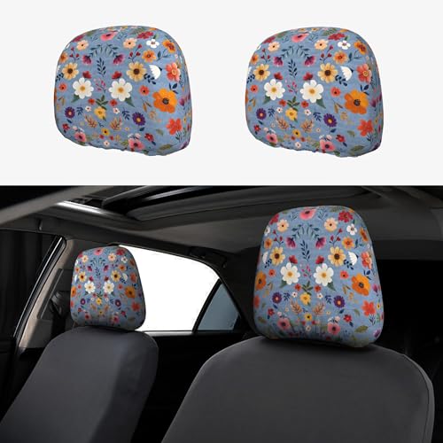 Lovely Car Headrest Covers Set Blue Floral Automotive Accessories for Van SUV Truck - color: Blue Floral