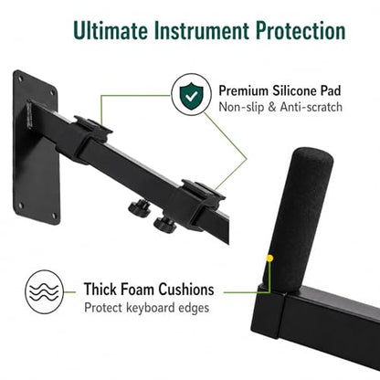 Musical Keyboard Wall Mount, 12.5-19" Telescopic Piano Keyboard Stand Holder, Versatile Wall-Mounted Musical Instrument Display Rack for Synth, MIDI, Electric Piano (1 Pair)
