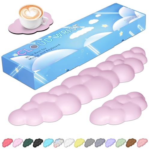 JIKIOU Upgrade Leather Cloud Keyboard Wrist Rest, Cloud Wrist Rest with Non-Slip PU Base, Comfortable Memory Foam Wrist Rest for Computer Laptop Mac Gaming Office and Pain Relief Christmas Wish Gift - color: 05pink With Lilac