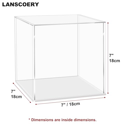 LANSCOERY Acrylic Display Case, Assemble Showcase Display Box for Collectibles, with Dustproof & Seamless Display Design, 7x7x7inch White Base - color: White, size: 7x7x7inch; 18x18x18cm
