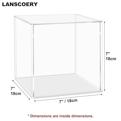 LANSCOERY Acrylic Display Case, Assemble Showcase Display Box for Collectibles, with Dustproof & Seamless Display Design, 7x7x7inch White Base - color: White, size: 7x7x7inch; 18x18x18cm