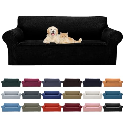Cupuamon 2026 New Stretch Sofa Slipcovers Couch Cover for 3 Cushion Furniture Protector Sofa Covers with Elastic Bottom Jacquard Fabric Small Checks for Pets, Kids -Sofa, Black - color: Black, size: Sofa