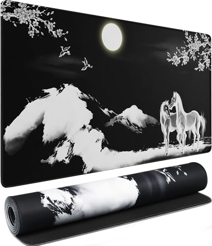Large Mouse Pad, Waterproof Extra Large Mousepad with Stitched Edges, 31.5" x 15.7" Non-Slip Rubber Base Office Big Long Keyboard Pad for Office Gamer Home XXL, (Horse) - color: Horse