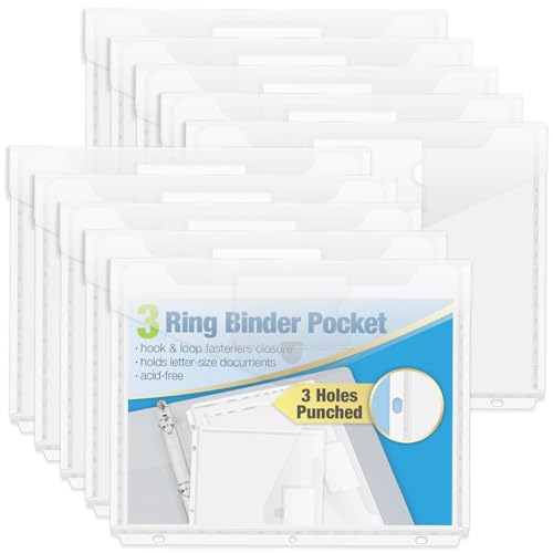 Forvencer Binder Pocket, 10 Pack Super Heavyweight Plastic Folders with Tight Closure, Folders with Pockets Side Loading, Binder Organizer, Binder Dividers with Pockets, Letter Size, Clear