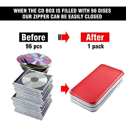 DVD Case, Bivisen CD Case Holder Wallet Binder 96 Capacity CD/DVD Cases Storage Holder Binder Organizer Wallet Book for Car Home Travel (Red) - color: Red