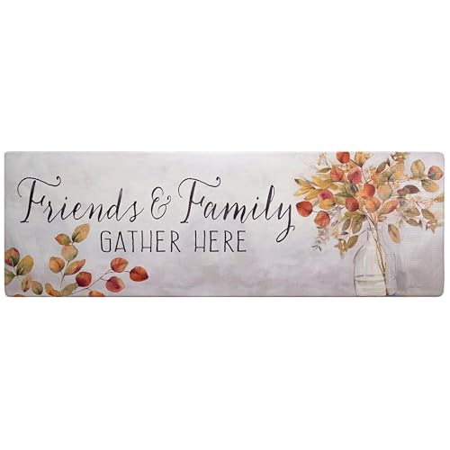 Home Dynamix Cozy Living Friends and Family Gather Eucalyptus Floral Runner Anti-Fatigue Kitchen Mat, Non-Slip Floor Mat, Padded Standing Desk Mat, Grey/Yellow, 17.5"x55" - color: Grey/Yellow, size: 55"L x 17.5"W x 0.5"Th