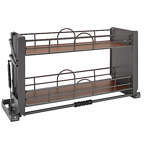 Rev-A-Shelf 36" Pull Down Heavy Duty Shelf Organizer for Tall Kitchen/Bathroom Cabinets, Dual Tier Wall Mounted Pantry Storage, Chrome, 5PD-36FOG - color: Orion Gray, size: 34"W