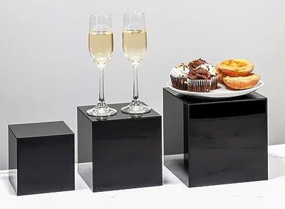 Red Co. Set of 3 Glossy Black Acrylic Cube Display Nesting Riser Stands with Hollow Bottoms - 2-Pack - color: Black, size: 4",5",6" - 2 Pack