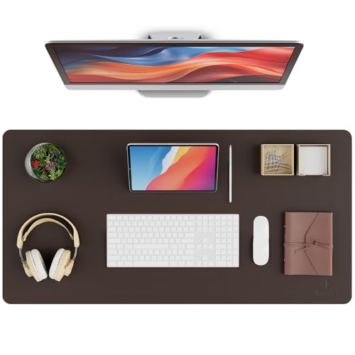 K KNODEL Leather Desk Pad Protector, Office Desk Mat, Large PVC Leather Desk Blotter, Non-Slip Mouse Pad (Dark Brown, 15.7" x 31.5") - color: Dark Brown, size: 15.7" x 31.5"