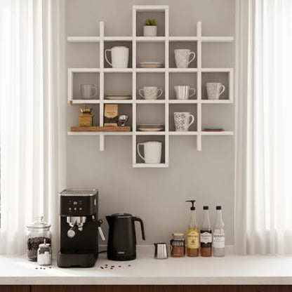 Suzile Oversize Coffee Mug Display Rack Wooden Display Shelves Rustic Wooden Floating Curio Shelf Travel Wall Mounted Coffee Mug Rack Holder Shadow Box Shelf(5.1x5.1x3in,White) - color: White