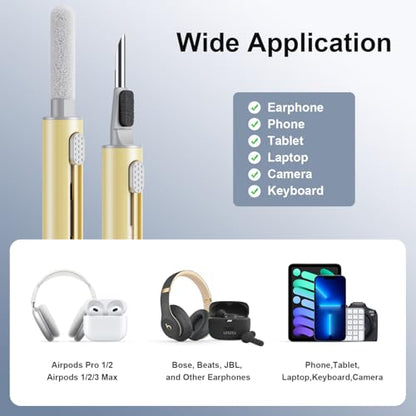 Hyashee Cleaner Kit for Airpods Pro 1 2 3 Multi-Function Cleaning Pen with Soft Brush Flocking Sponge for Bluetooth Earphones Case Cleaning Tools (Yellow) - color: Yellow