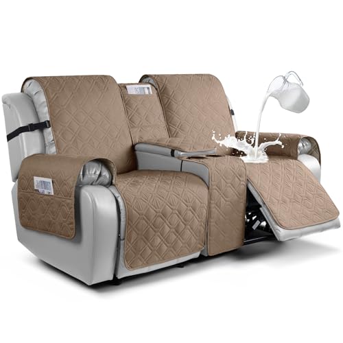 VANSOFY Loveseat Recliner Cover with Console 100% Waterproof Sofa Slipcovers Non-Slip Reclining Couch Cover Split Sofa Covers Furniture Protector for Pets, Dogs(Light Brown) - color: Light Brown