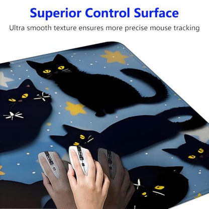 Large Gaming Mouse pad,Black cat Design Anti Slip Rubber Base Mouse pad, Suitable for Computer, Laptop, Office Desk Accessories - color: Black cat Design