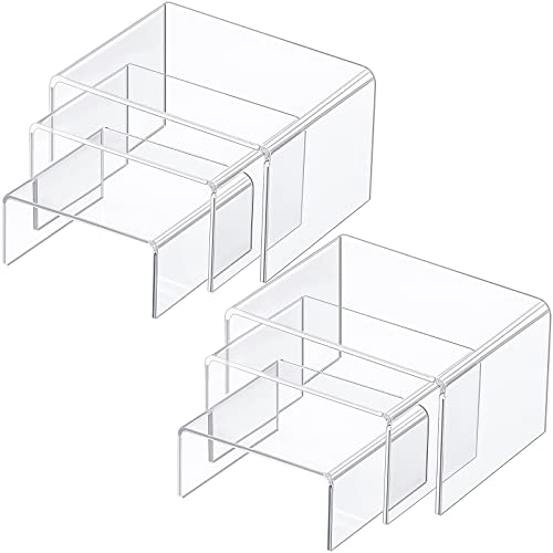 Chuangdi 2 Sets Acrylic Display Risers, Product Stand, Jewelry Display Riser Shelf Showcase Fixtures for Dessert Cupcake Candy Figure Treat Action Showcase(Clear,Small Set) - color: Clear, size: Small Set