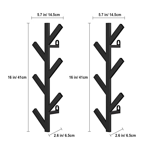 RRG 2 Pack Vertical Coat Rack Wall Mounted, Metal Vertical Hat Rack for Wall, Modern Wall Coat Tree for Hats, Jackets, Bags, Entryway Bedroom (Height 16") - color: Black(2 Pack)