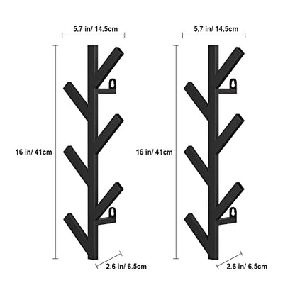 RRG 2 Pack Vertical Coat Rack Wall Mounted, Metal Vertical Hat Rack for Wall, Modern Wall Coat Tree for Hats, Jackets, Bags, Entryway Bedroom (Height 16") - color: Black(2 Pack)