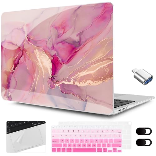 MEEgoodo for MacBook Air 13.3 inch Case 2021 2020 2019 2018 A2337 M1 A2179 A1932,Clear Case for MacBook Air M1,Laptop Shell with Keyboard Webcam Cover&Trackpad Film&Type C Adapter,Gold Splashes Marble - color: Gold Splashes Marble