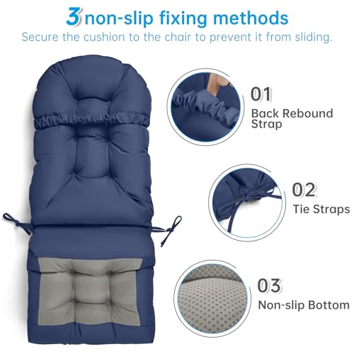 Adirondack Chair Cushion Tufted Waterproof Outdoor Rocking Chair Cushions with Ties Anti-Slip High Back Patio Chair Cushions for Patio Furniture Cushions - color: Navy Blue