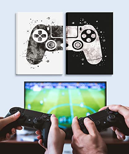 Framed Gaming Room Decor Video Game Themed Wall Art Canvas Framed Black and White Posters Prints Paintings Pictures for Kids Teen Art Gamer Print Poster Boys Decoration Playroom Boy Bedroom Home - size: 12”Wx16”H×2piece