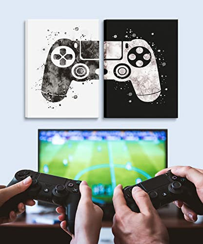 Framed Gaming Room Decor Video Game Themed Wall Art Canvas Framed Black and White Posters Prints Paintings Pictures for Kids Teen Art Gamer Print Poster Boys Decoration Playroom Boy Bedroom Home - size: 12”Wx16”H×2piece