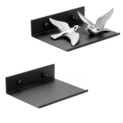 Z metnal 2 Pack 6 Inch Metal Floating Shelves with Safety Lip, Small Wall Mounted Shelf Holds Up to 5 Lbs, Matte Black Lightweight Display Ledge with Hidden Screw Caps for Bathroom, Bedroom - color: Black, size: 6 inch (2 Pack)