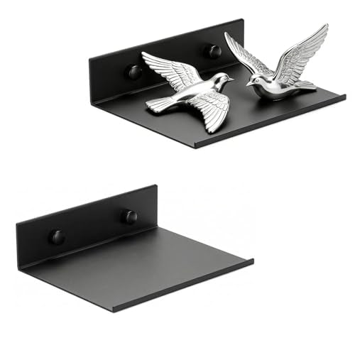 Z metnal 2 Pack 6 Inch Metal Floating Shelves with Safety Lip, Small Wall Mounted Shelf Holds Up to 5 Lbs, Matte Black Lightweight Display Ledge with Hidden Screw Caps for Bathroom, Bedroom - color: Black, size: 6 inch (2 Pack)