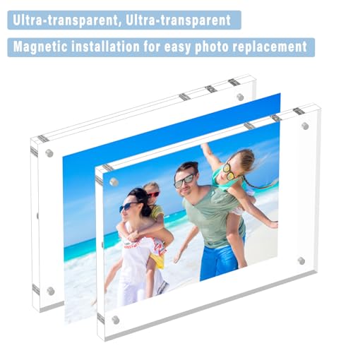 HELPLEX Acrylic Frame, 5 Pack 6x8 Acrylic Picture Frames, 24mm Thicker Frameless Clear Double Sided Magnetic Frame, Free Standing Desktop Display - size: 6x8(5 PACK)