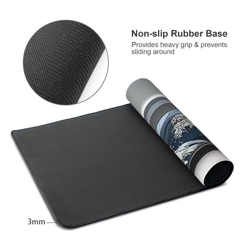 XXL Gaming Mouse Pad, Great Wave Racing Car Design, Non-Slip Rubber Base, Ultra Smooth Surface, Rectangular, 35.4 x 15.7 Inches - color: Great Wave Racing Car