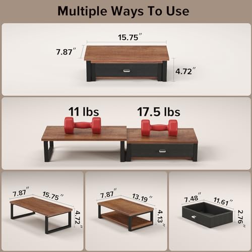 WOHOMO Dual Monitor Stand Riser with Drawers, Desk Organizers for 2 Monitors, Desktop Storage Stand for Computer,Laptop,Walnut - color: Walnut