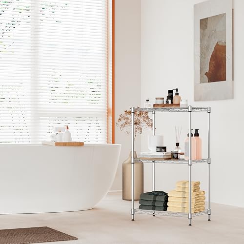 IZEUK 3 Tier Metal Wire Shelving Rack Storage Shelves for Kitchen, Bedroom, Living Room or Laundry Room, Chrome, 17.7" W x 11.8" D x 28.8" H - color: Chrome, size: 3Tier，11.8"D × 17.7"W × 28.8"H