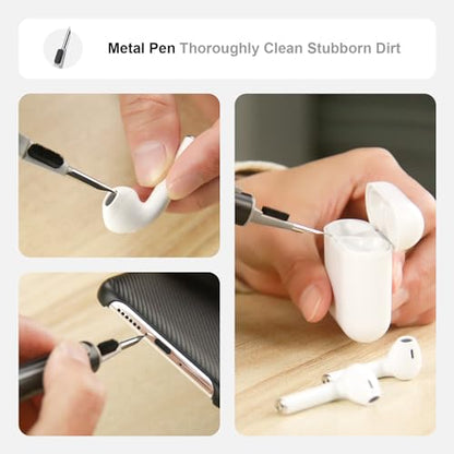 Hyashee Cleaner Kit for Airpods Pro 1 2 3 Multi-Function Cleaning Pen with Soft Brush Flocking Sponge for Bluetooth Earphones Case Cleaning Tools Black - color: Black