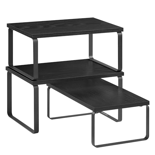SONGMICS Cabinet Organizer Shelf, Set of 3 Kitchen Counter Shelves, Kitchen Storage, Spice Rack, Stackable, Expandable, Anthracite Gray and Matte Black UKCS220B01 - color: Anthracite Gray + Matte Black
