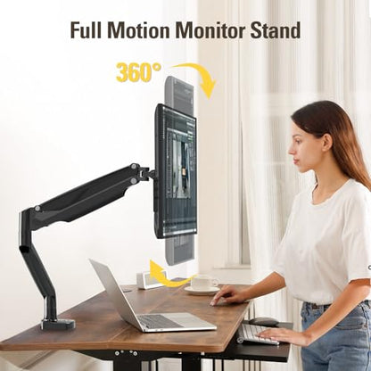 Single Monitor Mount Holds Screen up to 32", Height Adjustable Monitor Arm, Full Motion Computer Monitors Stand with Clamp/Grommet Base, VESA Mounts Fit 4.4-17.6lbs Computer, Black - size: Single Monitor Mount