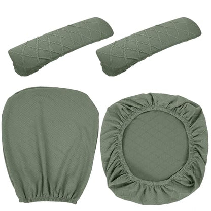 Tallew 4 Pcs Office Chair Covers Set Computer Universal Protective Stretchable Chair Seat Covers Desk Armrest Slipcovers Pads Office Cushion Backrest for Rotating(Olive Green) - color: Olive Green
