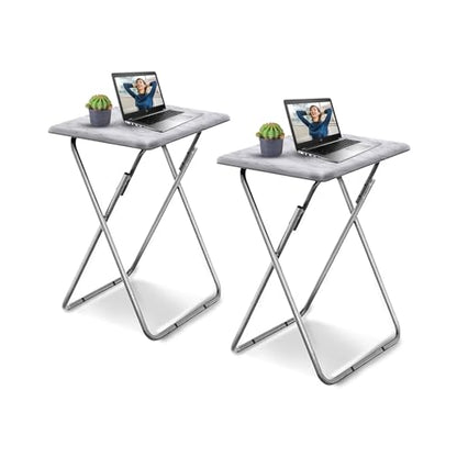 Garden 4 You TV Tray Table, Folding Dinner Tray With No Assembly Required, Sturdy Foldable Snack Eating Table for Living Room, 2PCS (White Marble) - color: White Marble, size: 2pcs