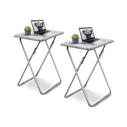 Garden 4 You TV Tray Table, Folding Dinner Tray With No Assembly Required, Sturdy Foldable Snack Eating Table for Living Room, 2PCS (White Marble) - color: White Marble, size: 2pcs