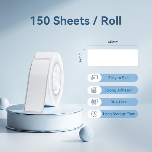NIIMBOT Thermal Transfer Labels 0.55''x1.57'', for N1(B18) Label Maker, PET Material, Waterproof and High-Temperature Resistance, Long Storage Time, White(14x40mm-150) - color: 0.55''×1.57''-white