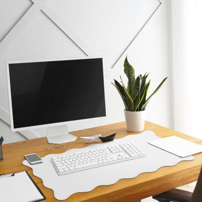 Hahafelt Scalloped Desk Mat Large Desk Pad Cute Coquette Table Mat Back to School Preppy Table Make up Pad Nonslip Graduation Gift with Stitching Waterproof Gaming(White,31.5 x 15.8 Inches) - color: White, size: 31.5 x 15.8 Inches