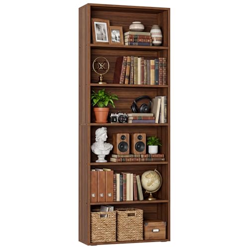 IRONCK Bookshelves and Bookcases Floor Standing 6 Tiers Display Storage Shelves 70 in Tall Bookcase Home Decor Furniture for Home Office, Living Room, Bed Room - color: Walnut