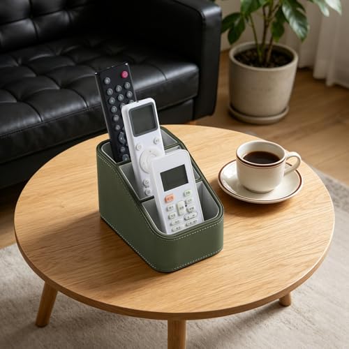 PU Leather Remote Control Holder, Small Desk Organizer Office Supply Bedside Caddy for Nightstand End Table Couch, Pen Remote Organizer with 3 Compartments (Green) - color: Green