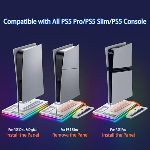 PS5 Cooling Station Stand RGB with Dual Controller Charging Station for PlayStation 5 Console, PS5 Accessories Incl. Controller Charger, Cooling Fan, Headset Holder, 3 USB Hub