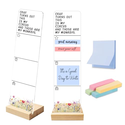 Sticky Note Holder Acrylic Monitor Memo Board Desk Organizers and Accessories Desk Decor Post It Note Holder with 200Pcs Sticky Notes - color: Circus