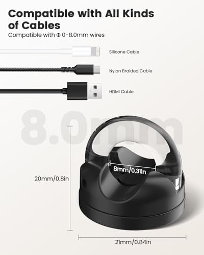 8-Pack Magnetic Cable Clips Cord Organizer, 360° Swivel Cable Holder with 8mm Slot for Phone Charging Cord, HDMI, USB, Strong Adhesive for Desk, Nightstand, Wall, No-Residue Removal - color: Black